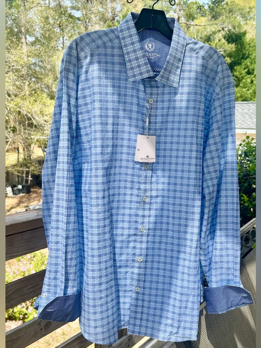 Bugatchi Blue Plaid Spread-Collar Shirt
